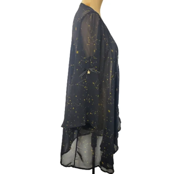 SOLD Black Sheer Gold Astrology Constellation Print Bell Sleeved Kimono Sz M - Picture 2 of 10